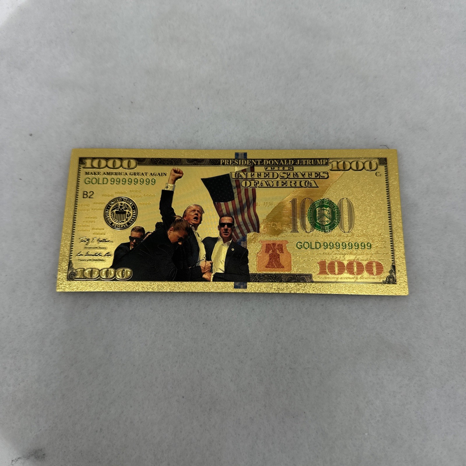 Trump 2024 Gold‑Foil Commemorative $1000 Rare Bill · “Fight to Save America”