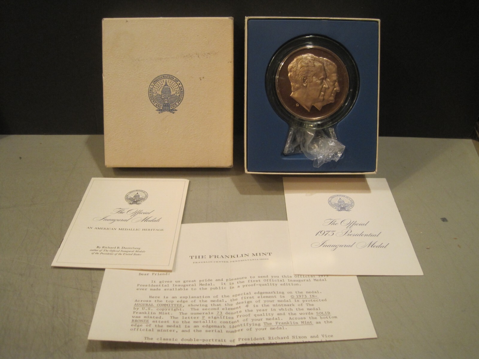 Franklin Mint Richard Nixon/Spiro Agnew 1973 Inaugural Medal Bronze Coin W/COA