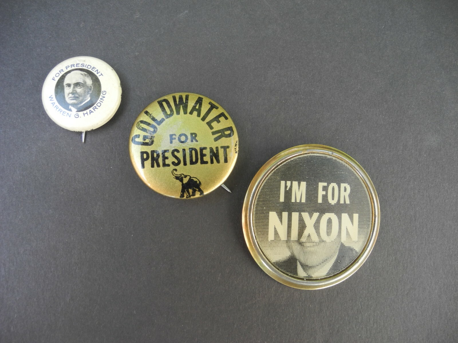 Lot 3:Warren Harding/Richard Nixon/Barry Goldwater/Presidential Campaign Buttons