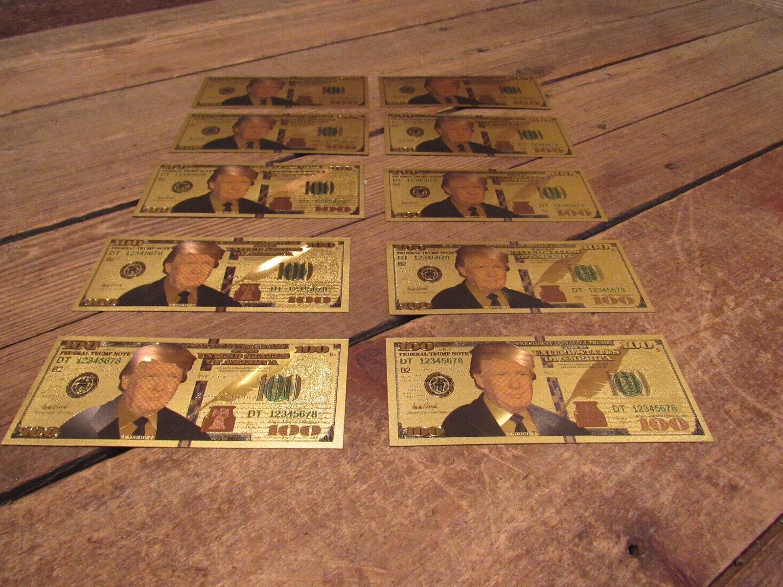 10x $100 Dollar Bills President Donald Trump Gold Banknotes Federal Trump Note