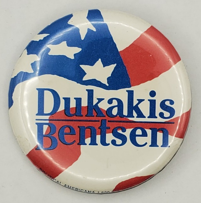 Vintage 1988 Dukakis Bentsen Presidential Campaign Button Pinback