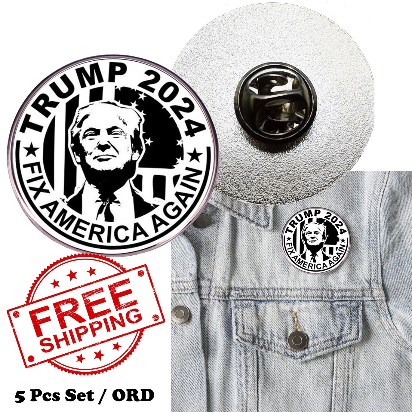 1.18″ Fix America Again Donald Trump 2024 Buttons Badges Campaign President Pins