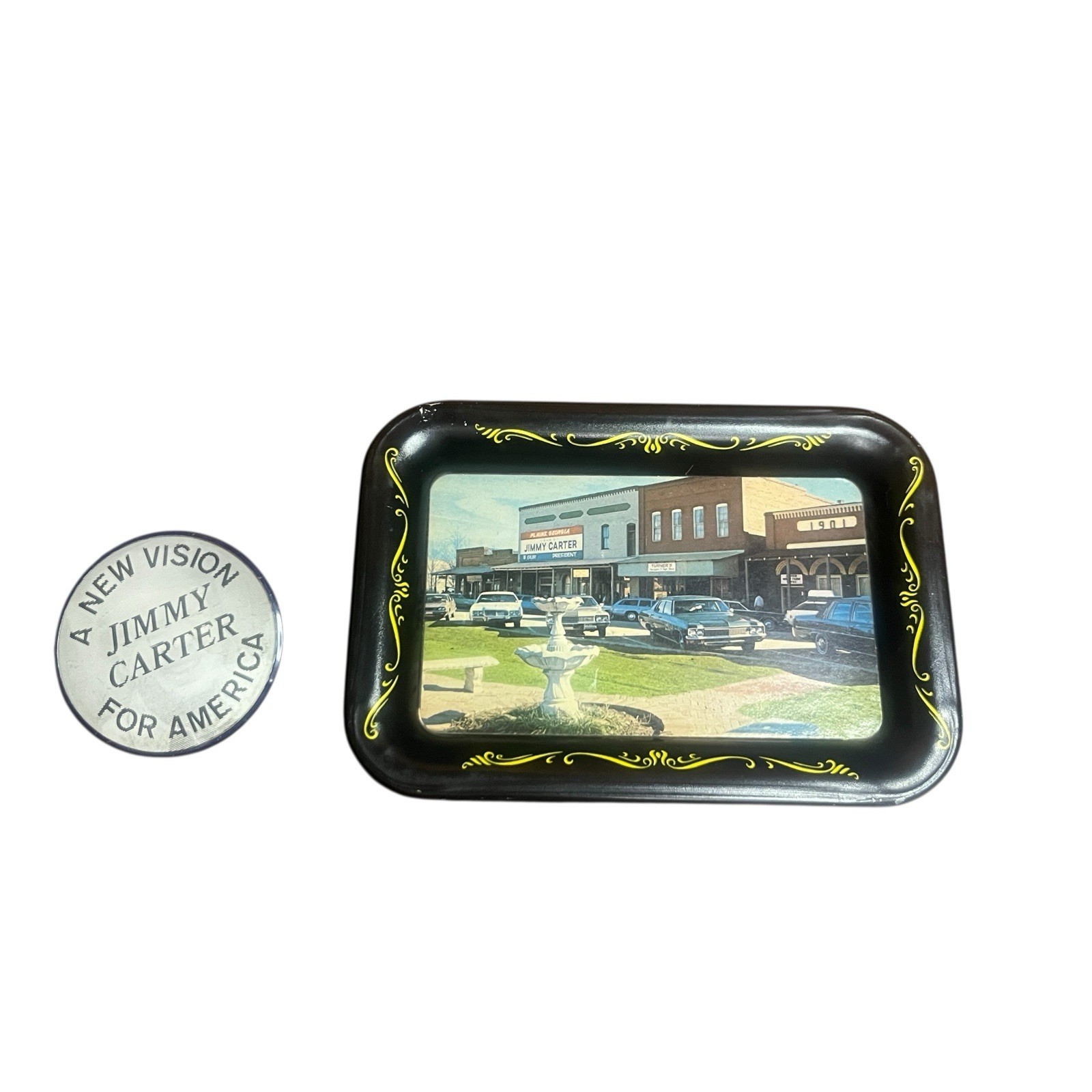 Vintage 1976 Jimmy Carter Campaign Button holographic And Tray