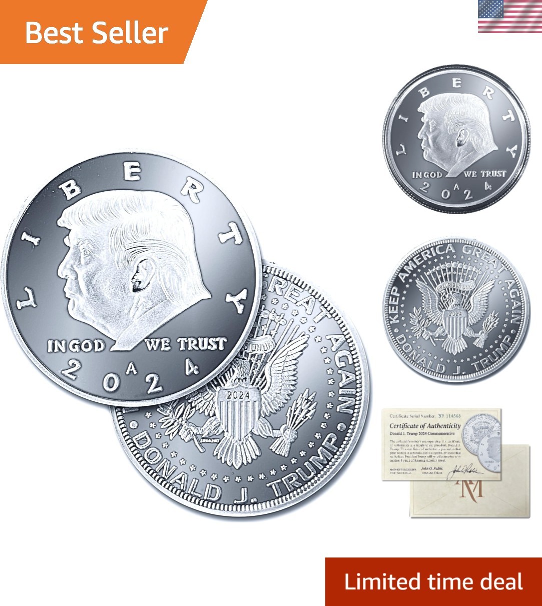 2024 Trump Presidential Coin with Eagle Design – Silver Plated Collectible Gem