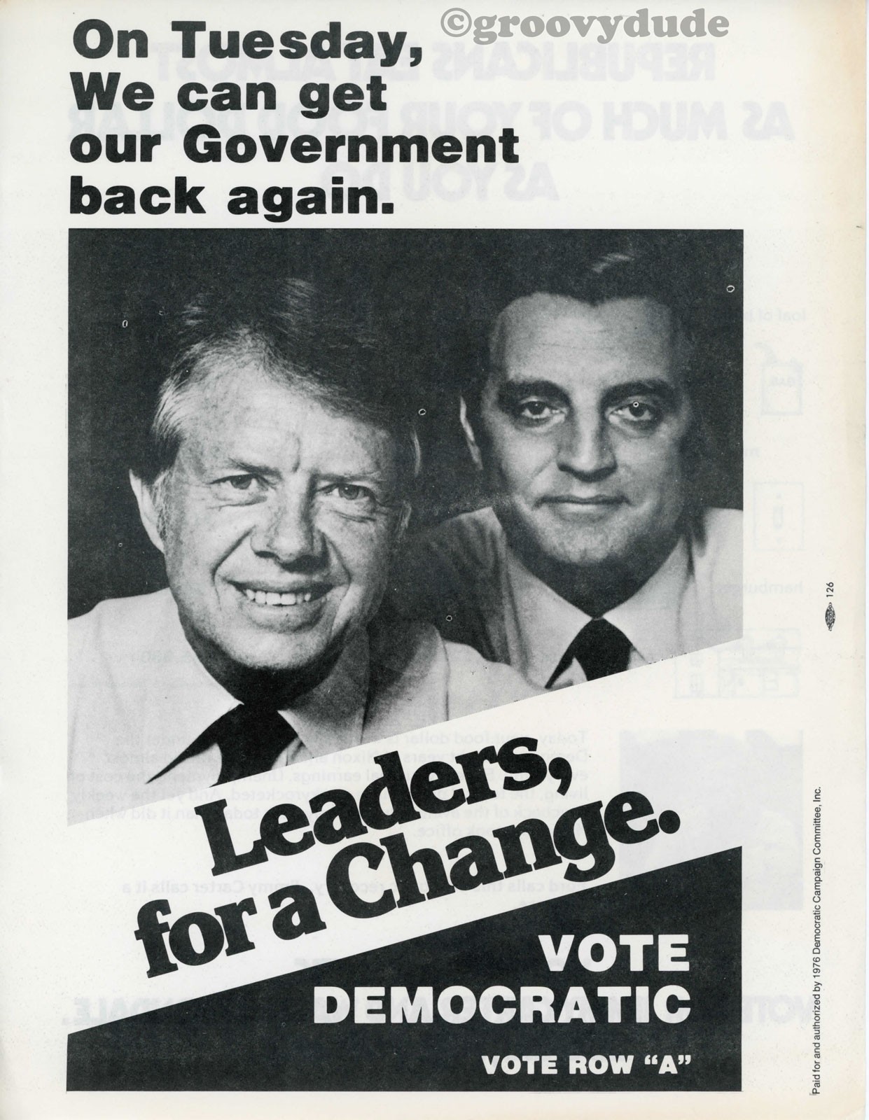 1976 Jimmy Carter Walter Mondale Food Dollar Political Campaign New York Flyer