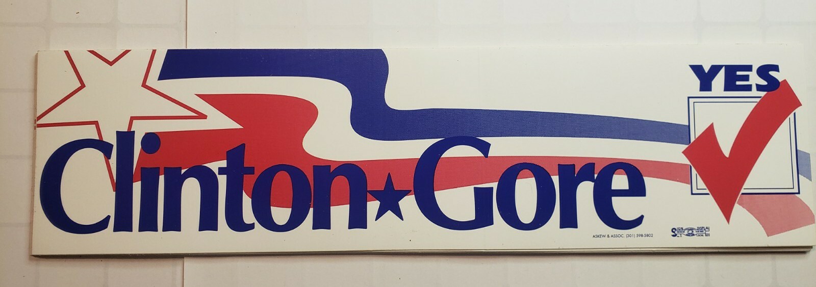 1990s “Clinton – Gore” Check YES Presidential Election Bumper Sticker