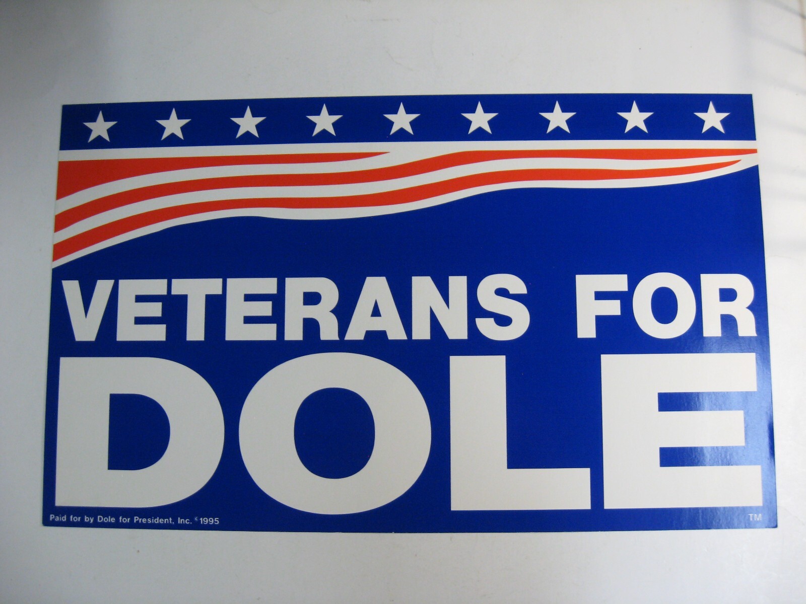 Bob Dole Presidential Campaign Poster 1995 2-Sided Dole for President