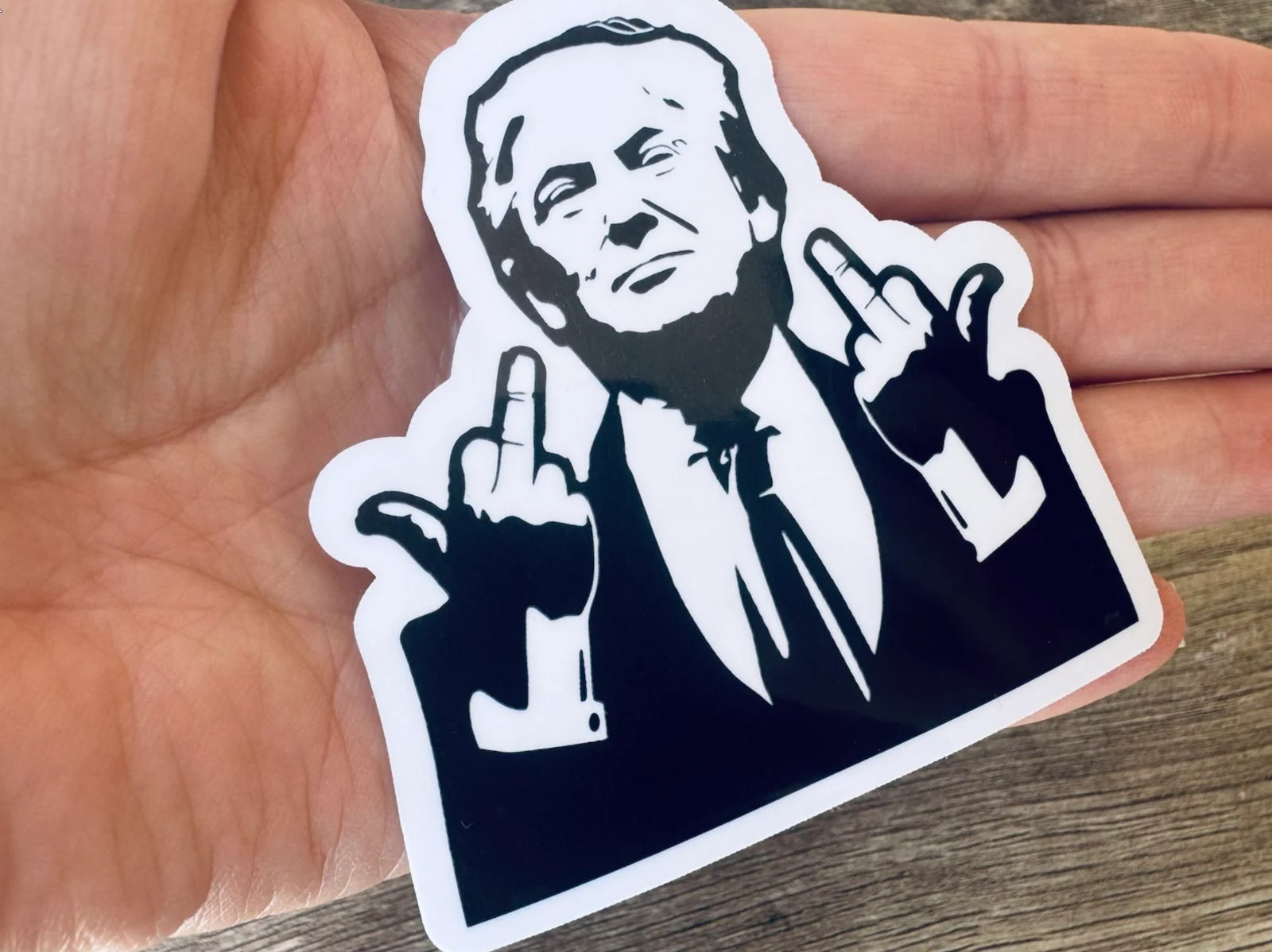 President Donald Trump Flipping the Bird – Trump 2024 – 3″ Decal/Sticker