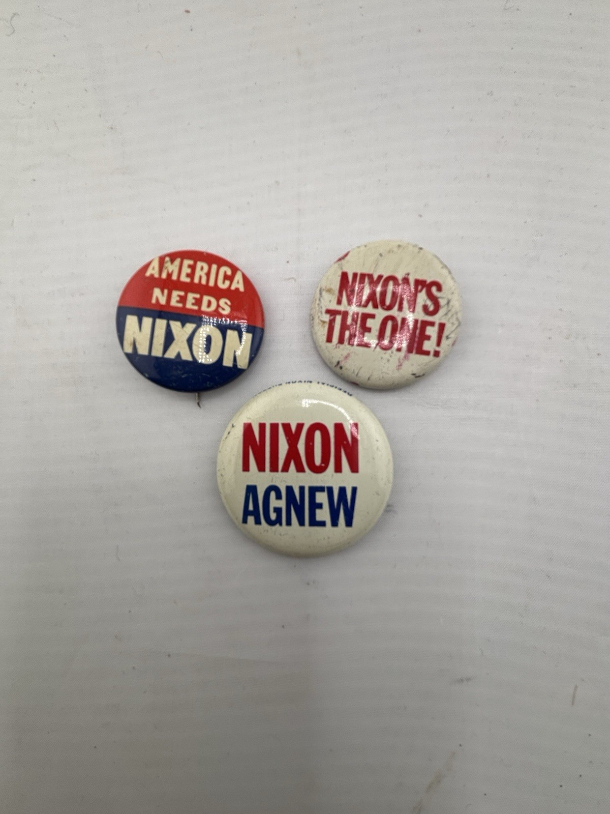 Lot of 3 Vintage 1968 Richard Nixon Agnew Presidential Campaign Buttons Pinback