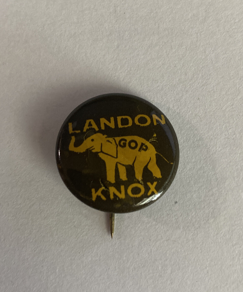 Vintage Political Pinback ~ Alfred Landon ~ Landon Knox GOP elephant Pin ~ 3/4in