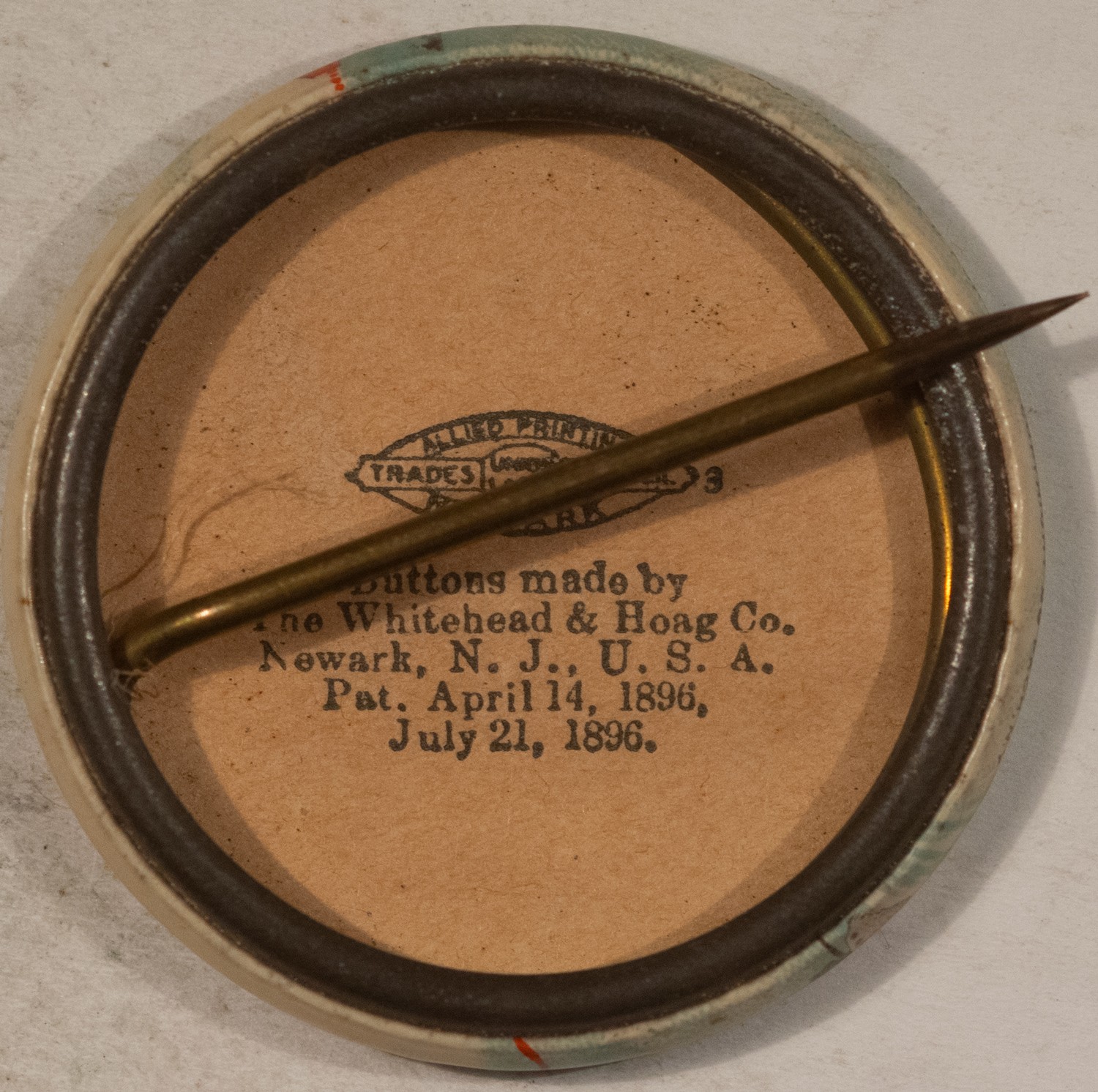 1904 TEDDY ROOSEVELT 1 1/4″ CAMPAIGN BUTTON, GRAPHIC, SHIPS, FACTORIES-NEAR MINT
