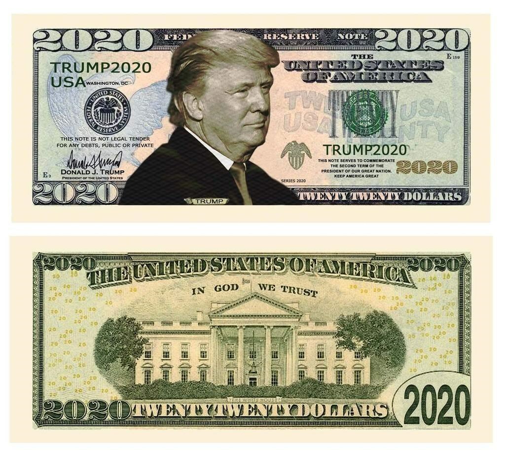 Lot of 250 Trump 2020 Re-Election Presidential Novelty Dollar Bill.Free shipping