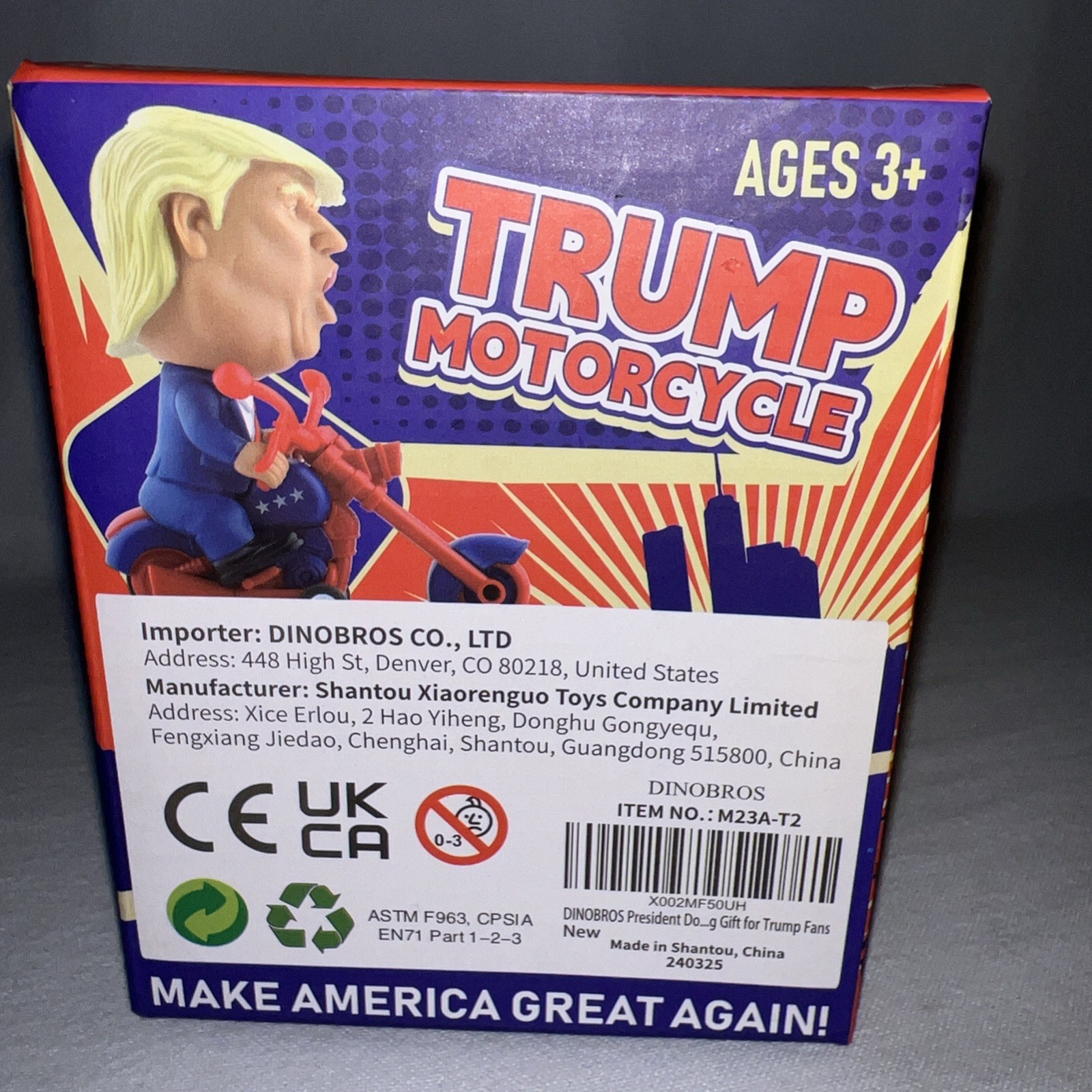 President Donald Trump 2024 Figure Riding Friction Motorcycle Novelty Toy C3