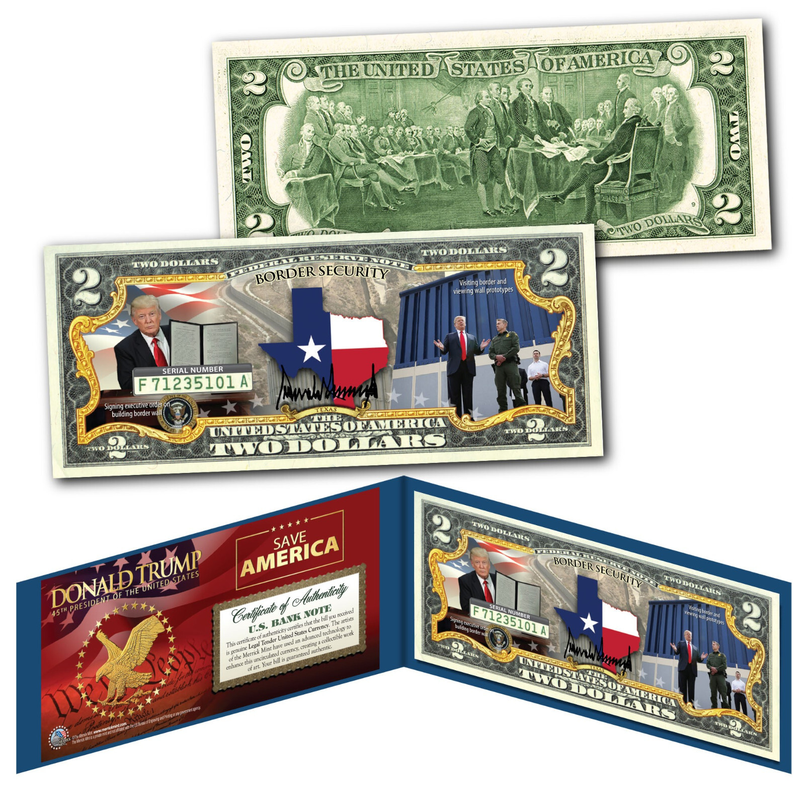 DONALD TRUMP Operation Lone Star TEXAS Border Wall Official Genuine $2 Bill