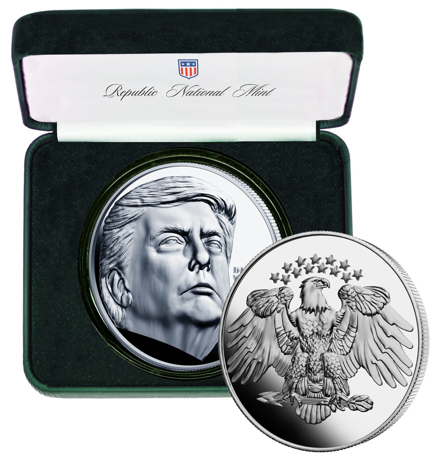 2024 Trump Looking Up In God We Trust Silver Coin in Dark Green Velvet Gift Box