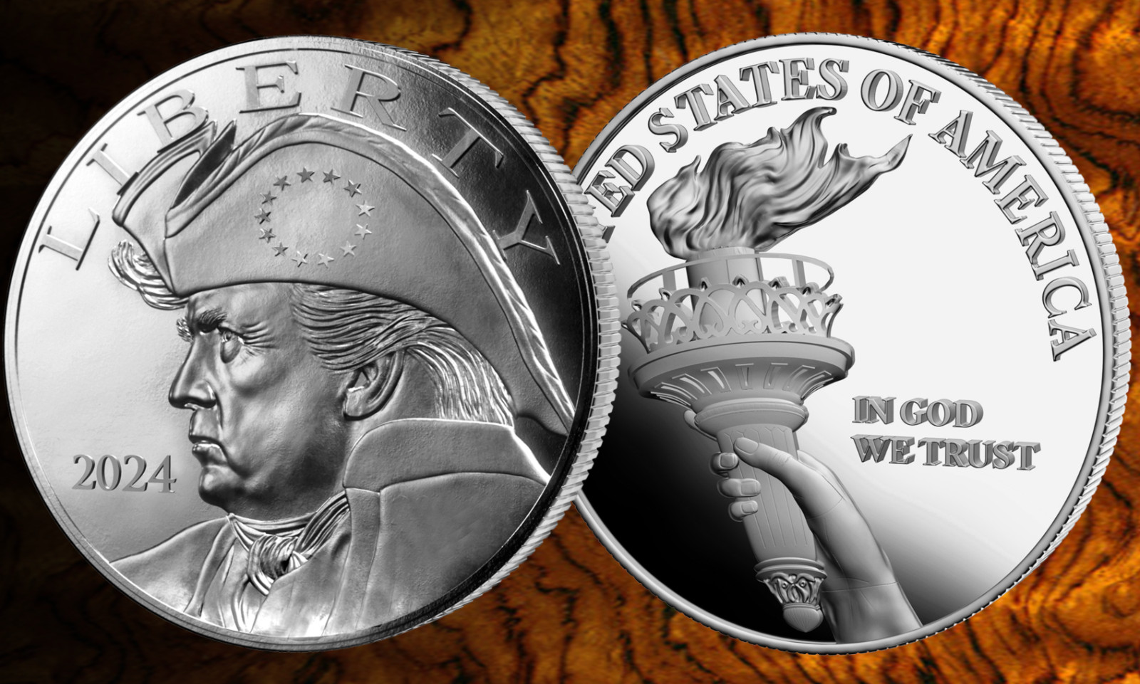 2024 Patriot Trump Silver Commemorative Coin, Uncirculated Reverse Liberty Torch