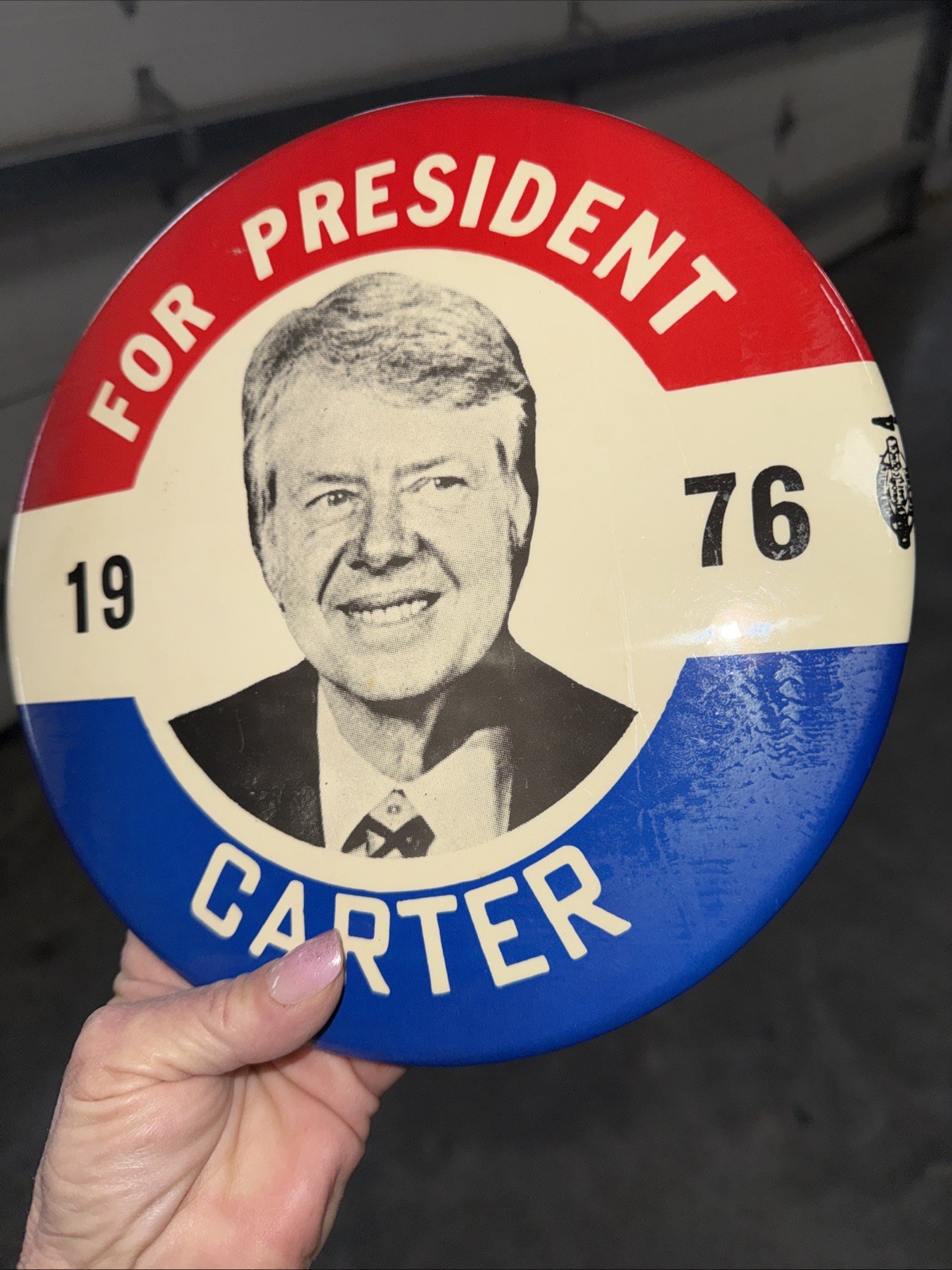 Jimmy Carter 1976 Button Pin Large 9″ President Political Red White Blue RARE