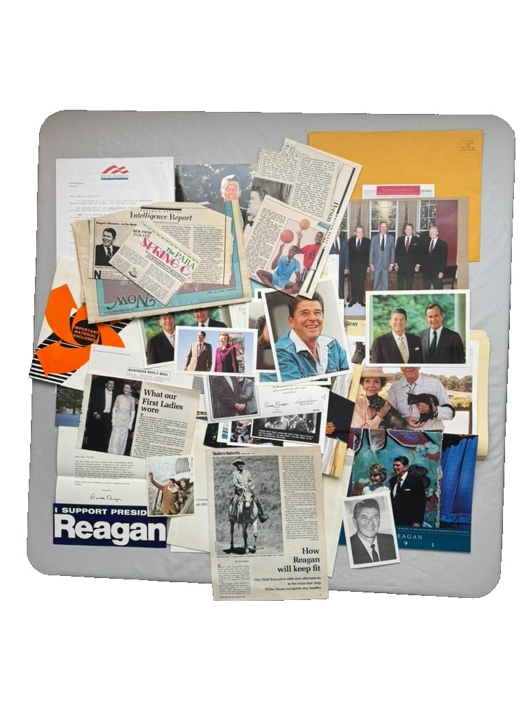 Ronald Reagan Memorabilia Lot Photos Campaign Stickers Button Clippings 1980s