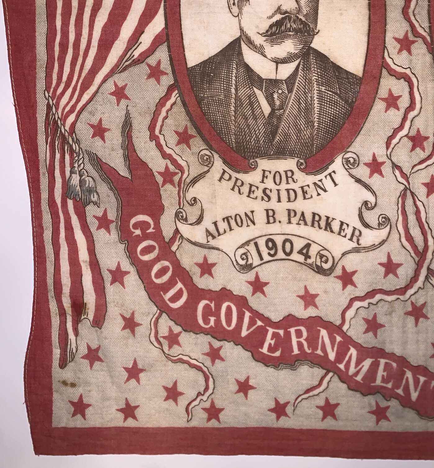 1904, ALTON B. PARKER & HENRY G. DAVIS, PRESIDENTIAL CAMPAIGN BANDANA, 22″ x 24″