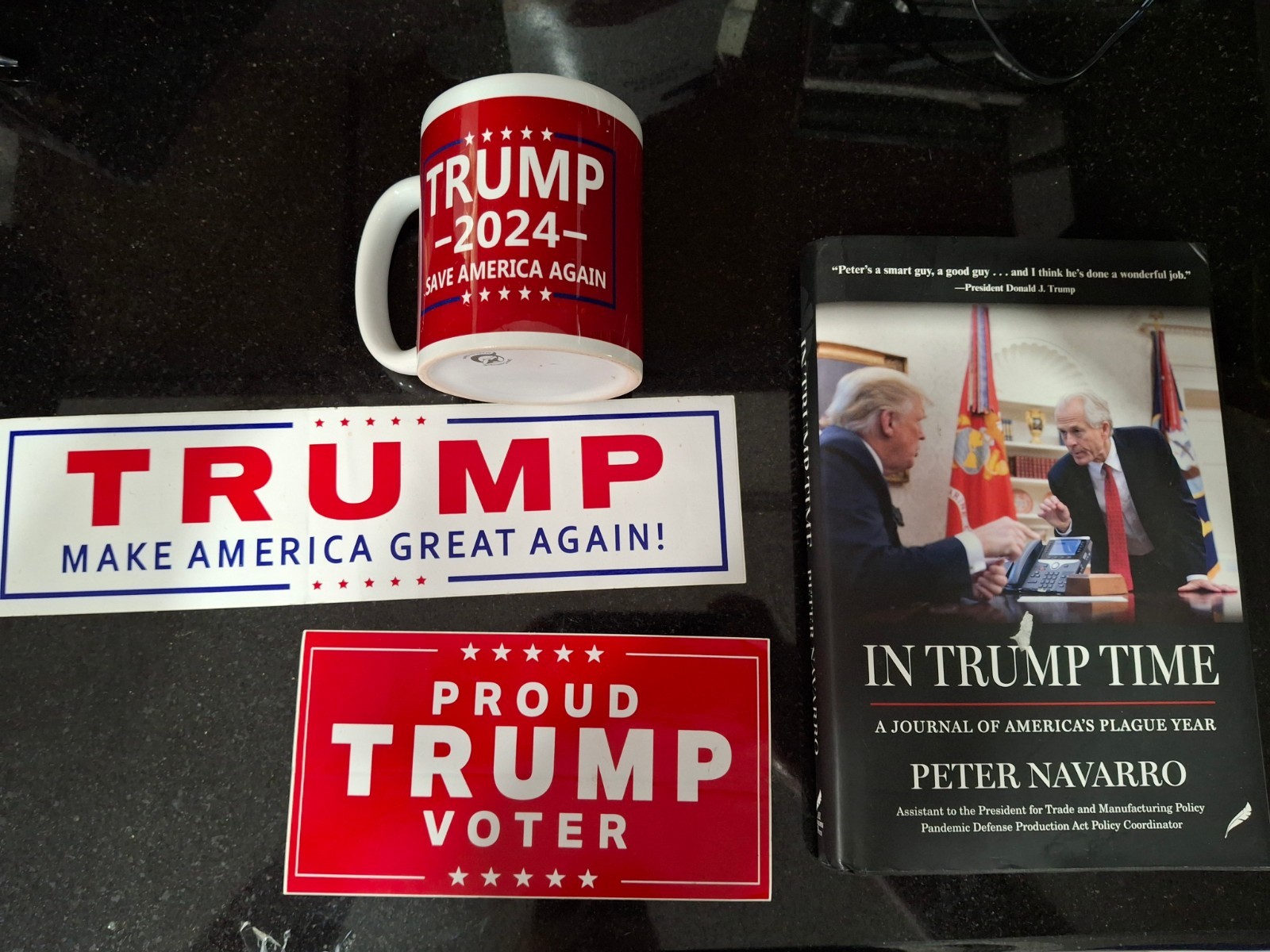 Donald Trump Official Campaign Bumper Stickers Coffee Mug In Trump Time Book LOT