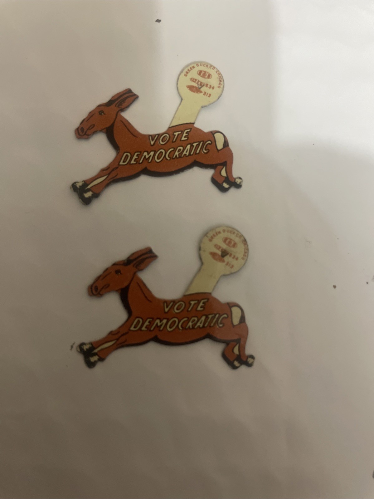 Vintage Green Duck Democratic Donkey Tabs Lot 2 Political Union Metal