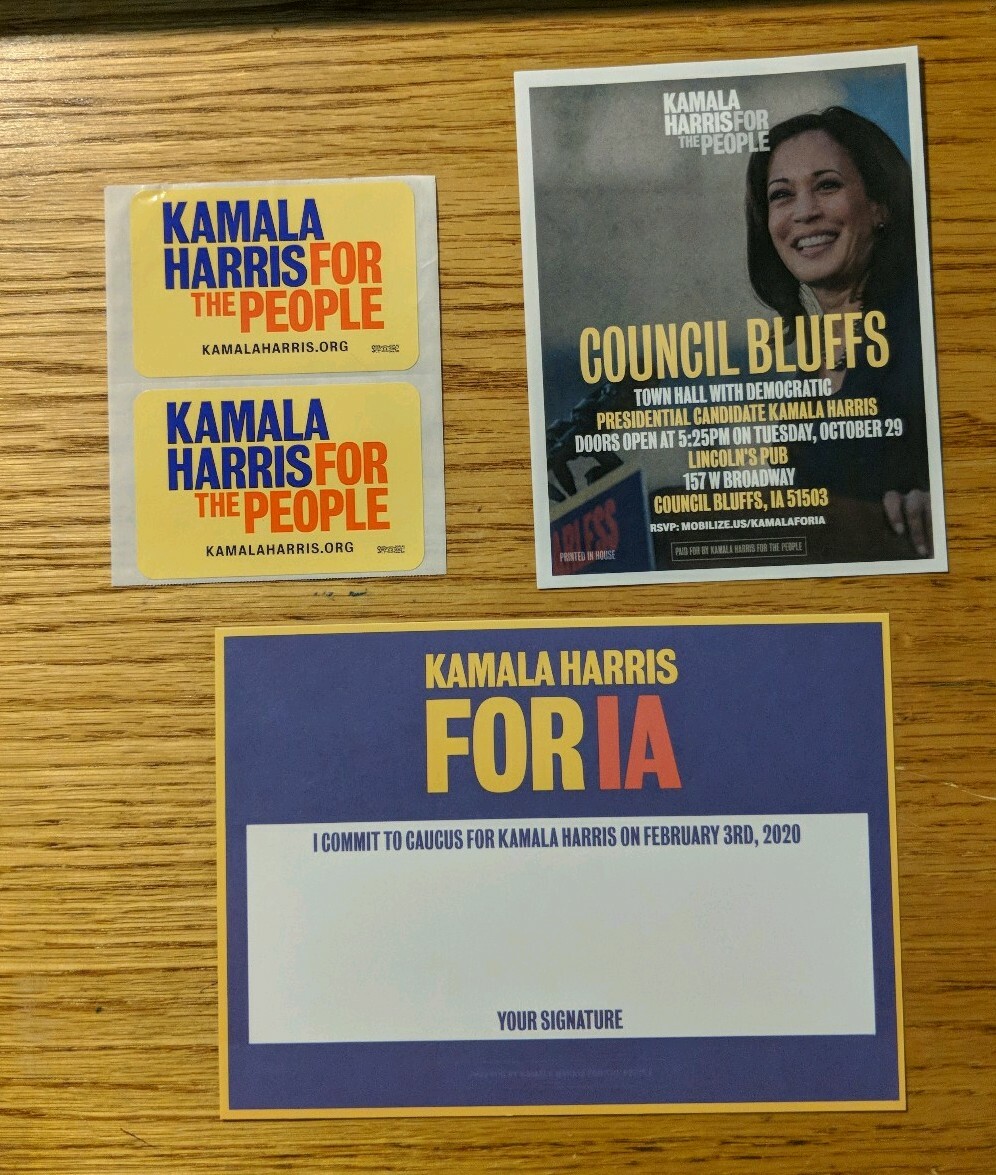 Kamala Harris Fan Pack Lot Of 4 Items Caucus Card From Iowa 2019