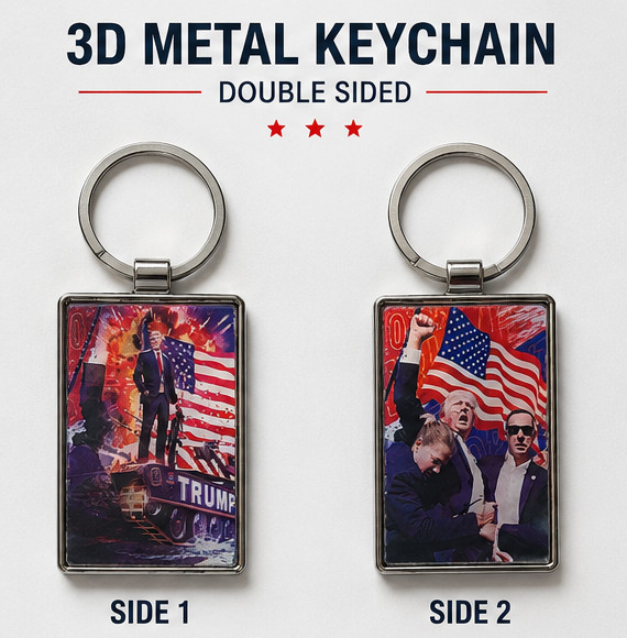 3D Trump Patriotic Metal Keychain Double-Sided USA Flag Collectible Key Ring