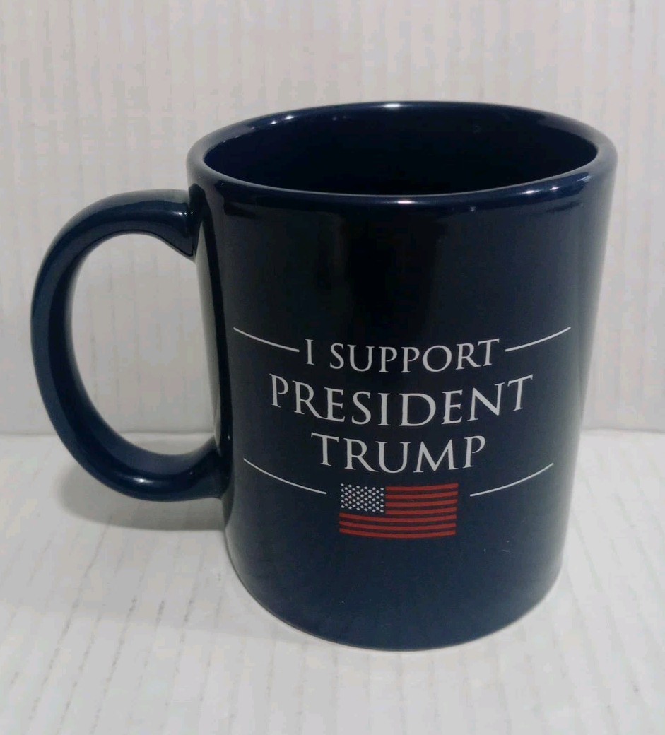 I SUPPORT PRESIDENT TRUMP, Navy Coffee MUG Coffee Cup American Flag, New