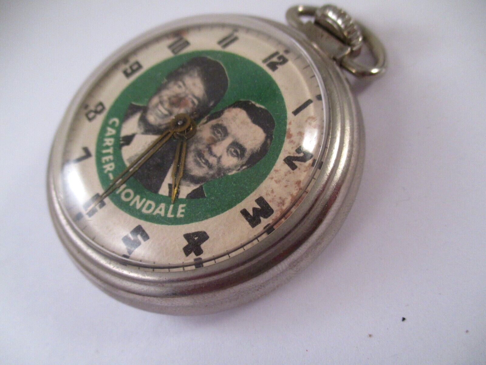 RARE Vtg 1976 JIMMY CARTER WALTER MONDALE CAMPAIGN Advertising POCKET WATCH RUNS
