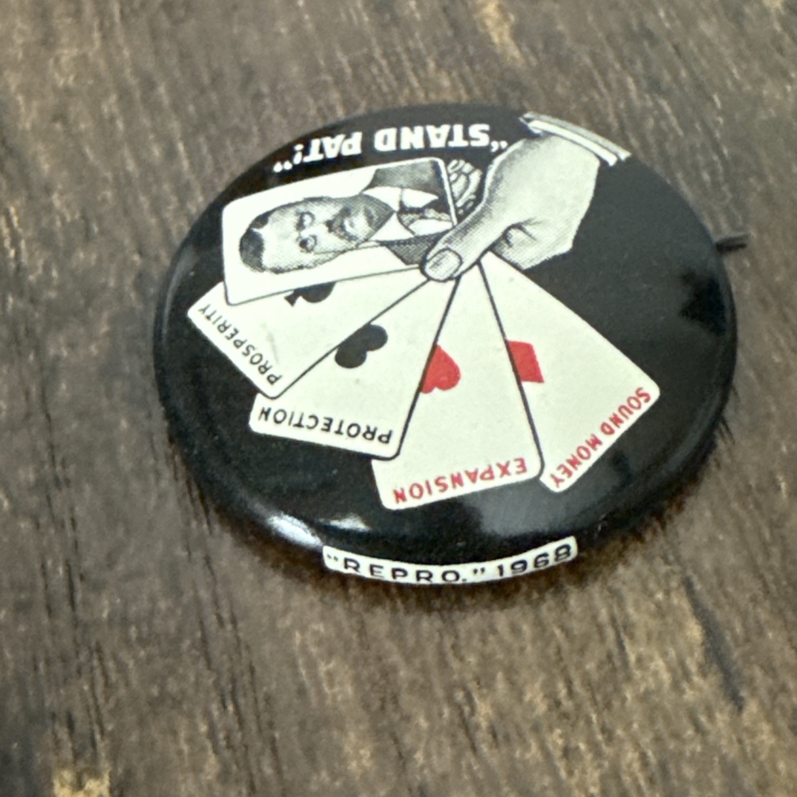 Vtg “STAND PAT!” Theodore Teddy Roosevelt Pinback Button Repro 1968 Abbot Presid