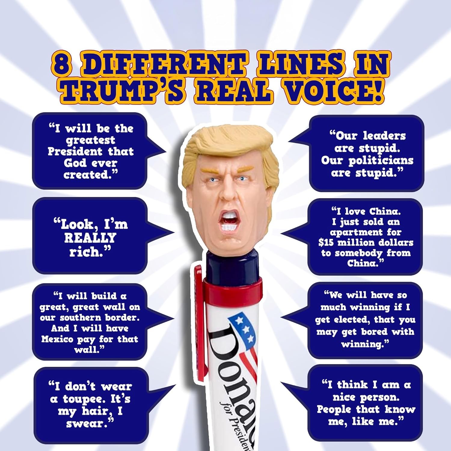 Donald Trump Talking Pen, Press His Hair & Hear 8 Real Voice Quotes, Trump Pen