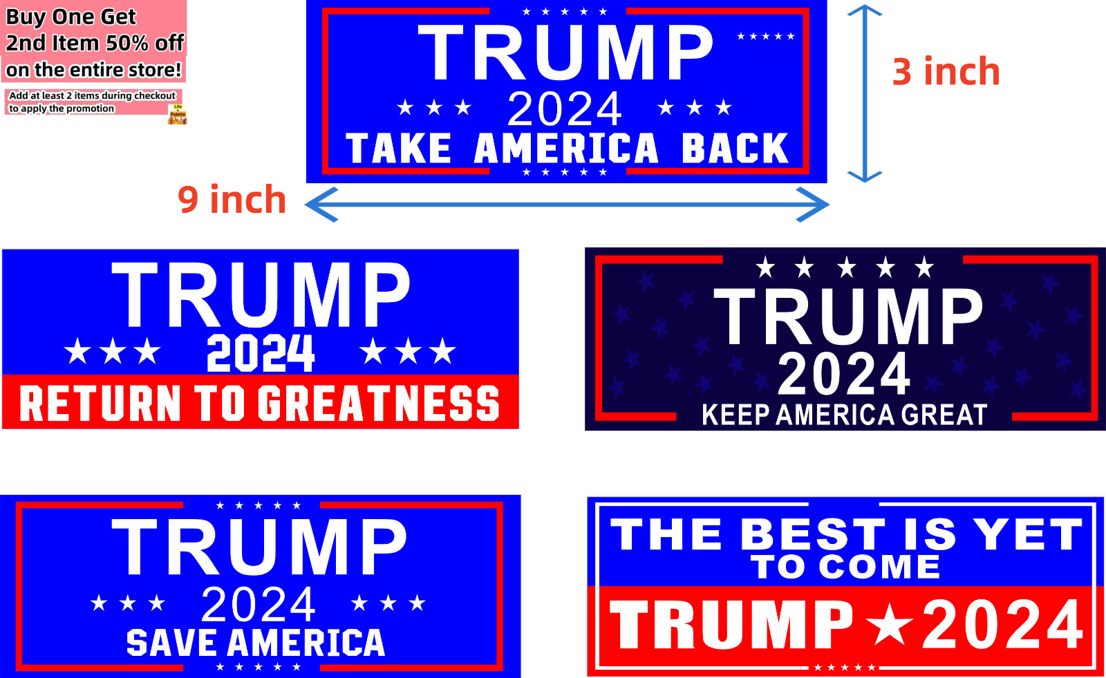 5 Pcs/Set 2024 President Trump Patriot Decal Slogan Stickers Auto Car SUV Window