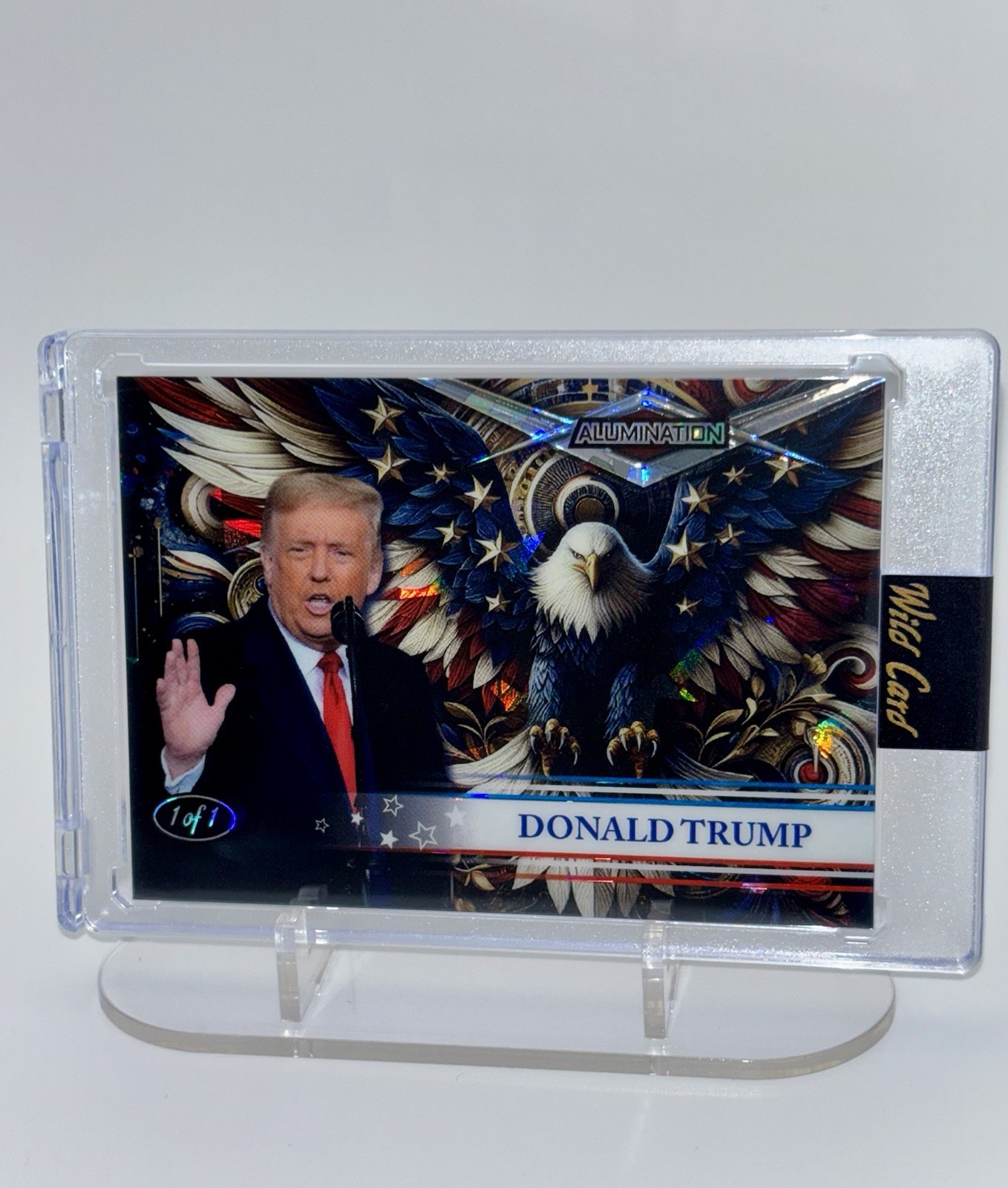 Donald Trump 1/1 Alumination Cracked Ice Front Facing Eagle Wild Card