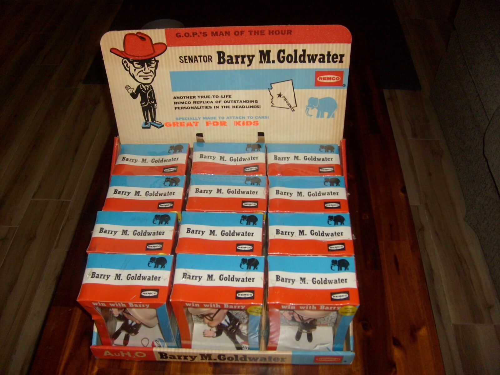 SENATOR BARRY M. GOLDWATER DASHBOARD DOLL , 12 IN DISPLAY UNIT, 1964 remco