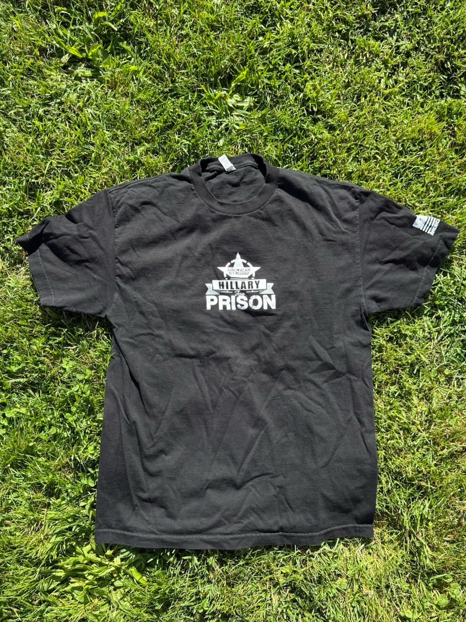 Hillary for Prison Black Cotton T-Shirt L Hilary Clinton 2016 Funny Politcal