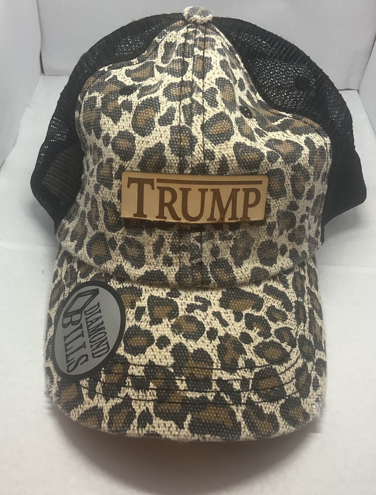 TRUMP LEOPARD Donald Trump Ball Cap Hat w/ Diamond Bill, Adjustable.