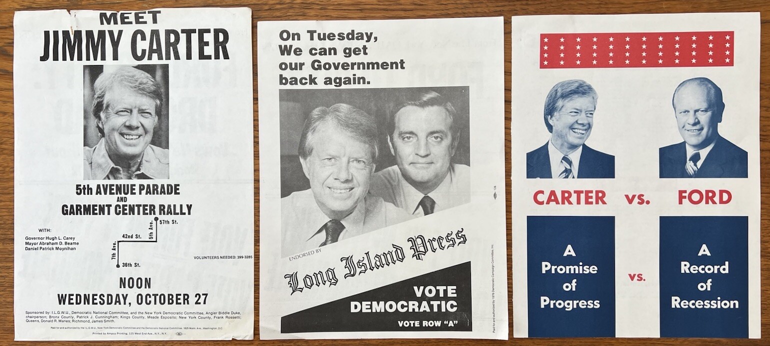 Vintage 3X Bulletins Paper Handouts Jimmy Carter 1976 President Election ILGWU
