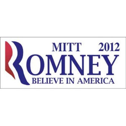 Mitt Romney 2012 Believe In America For President 3×8 Bumper Sticker
