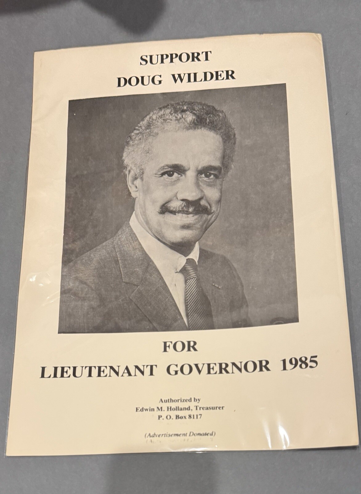 1985 Virginia Democrat Doug Wilder for Lieutenant Governor Campaign Poster