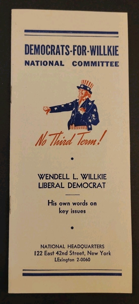 1940 Wendell L. Wilkie National Committee Brochure Mint Con.