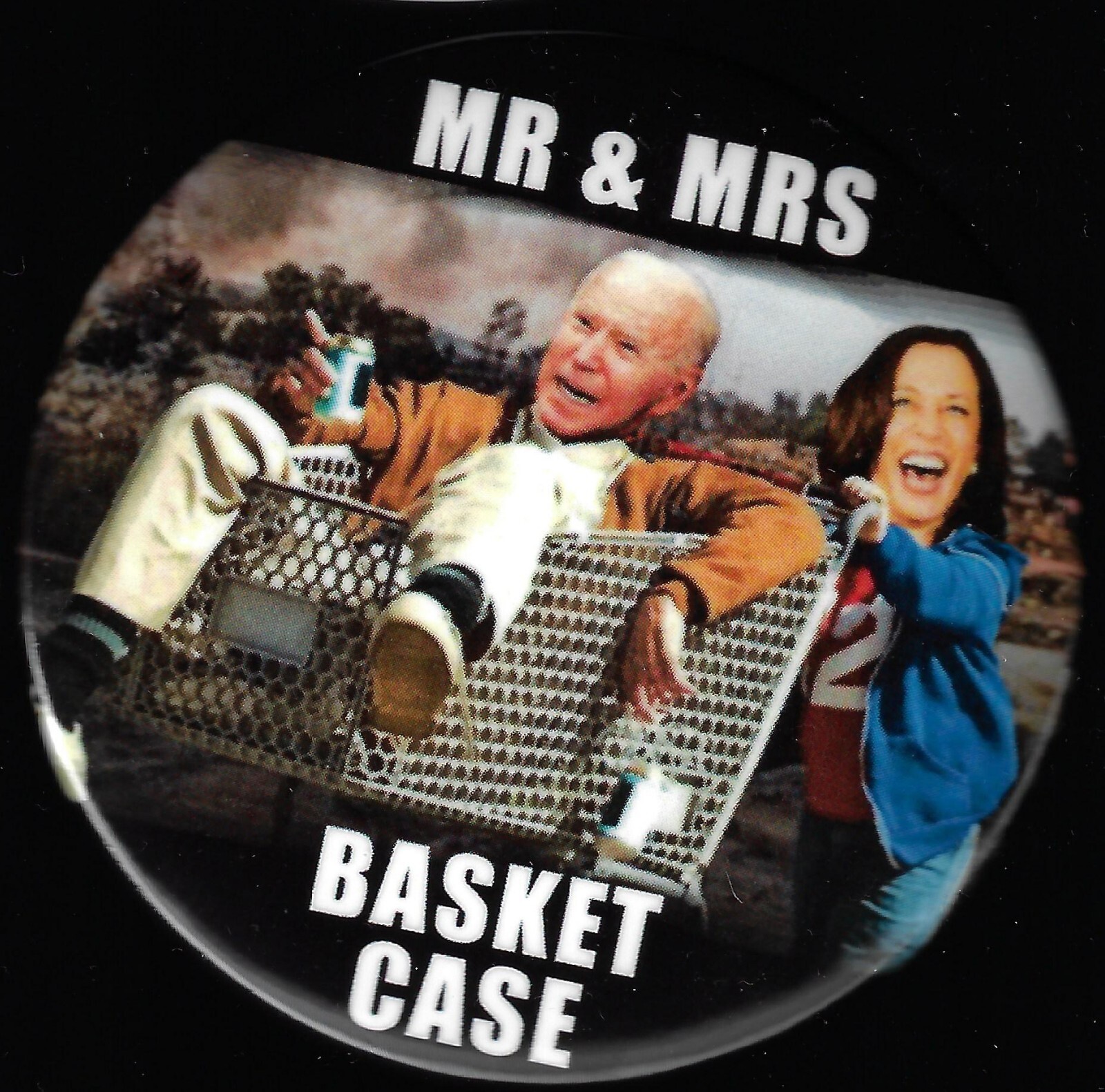 anti-Biden & Harris Political Button Mr & Mrs Basket Case Humorous GOP Pin