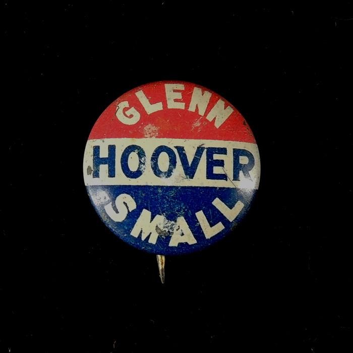 Hoover Glenn Small 1928 Presidential Campaign Tin Green Duck Pinback Button