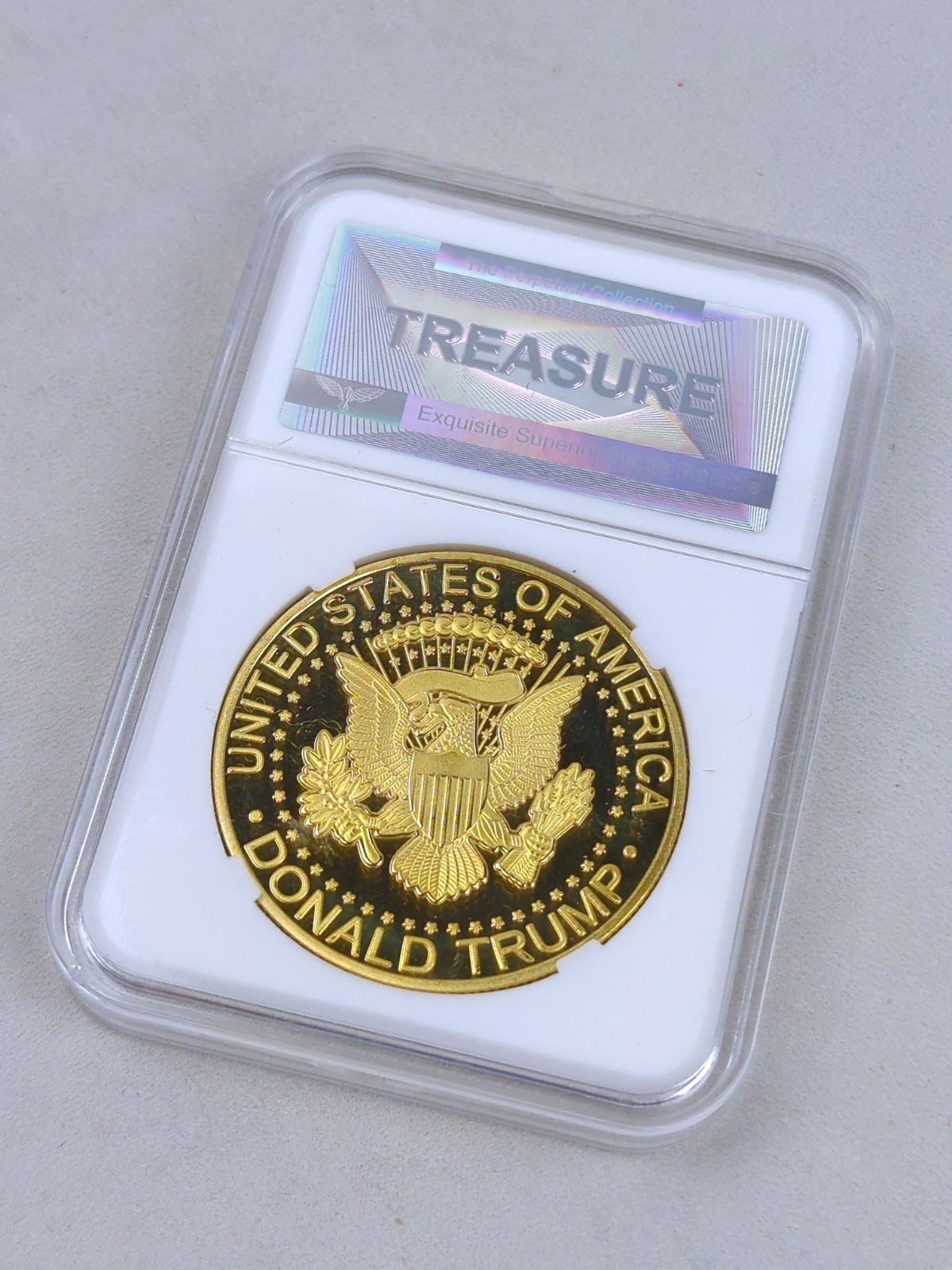 DONALD TRUMP GOLD Commemorative Coin in Slab, KEEP AMERICA GREAT 2025, TREASURE