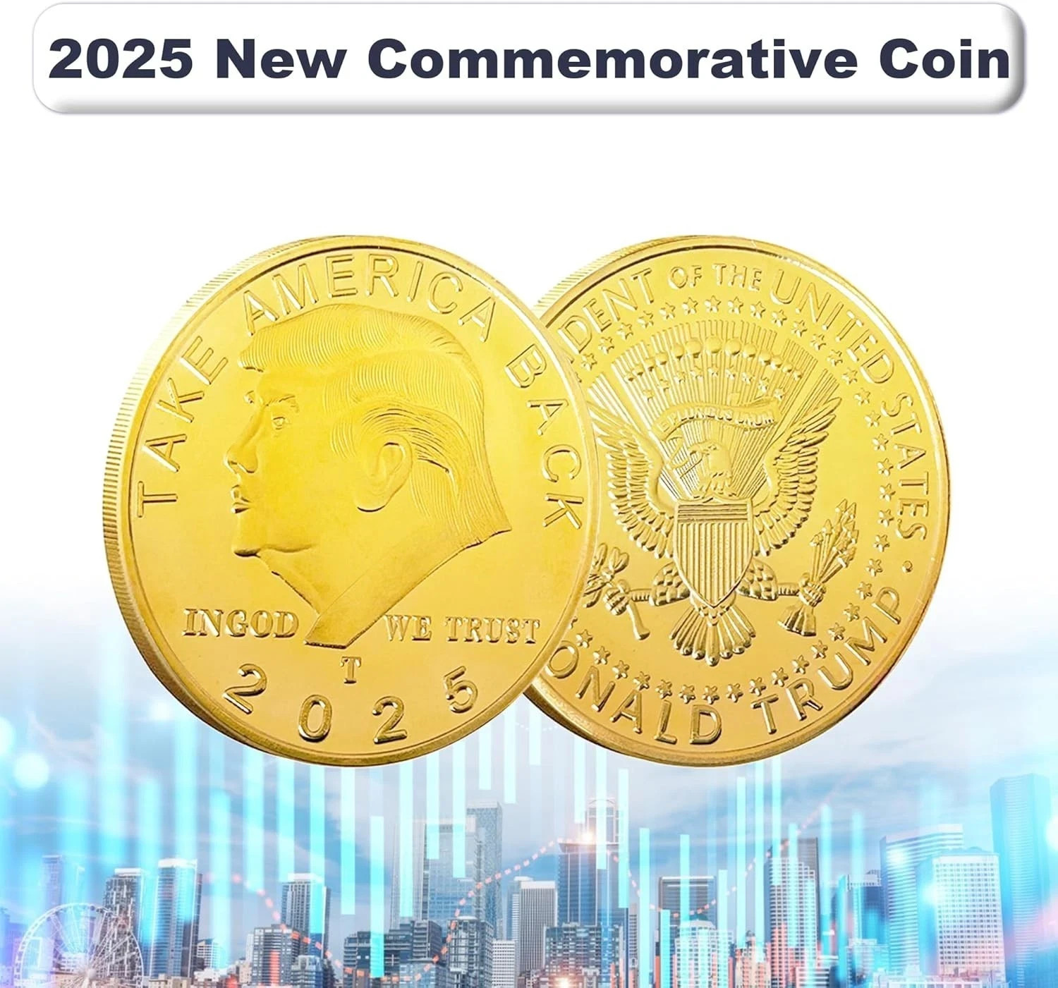 9Pcs President Donald Trump Commemorative Coin 2025 Take America Back Metal Gold