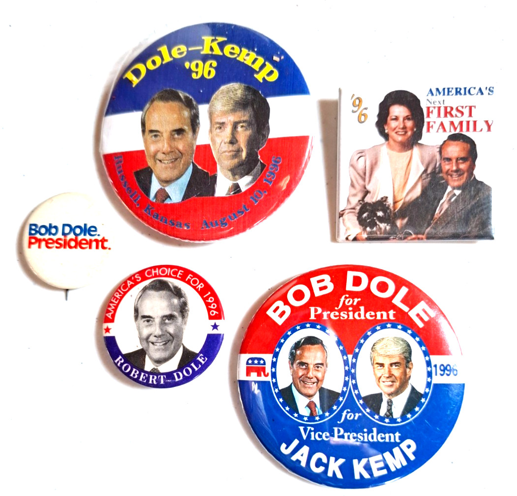 BOB DOLE Lot Of 5 Presidential Campaign Buttons w/ Jack Kemp vp