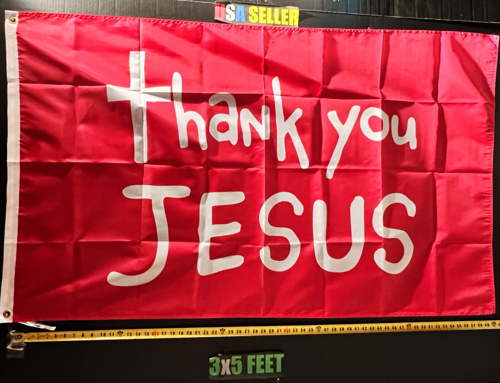 Jesus Flag FREE FIRST CLASS SHIP Thank You J R In God We Trust USA God Sign 3×5′