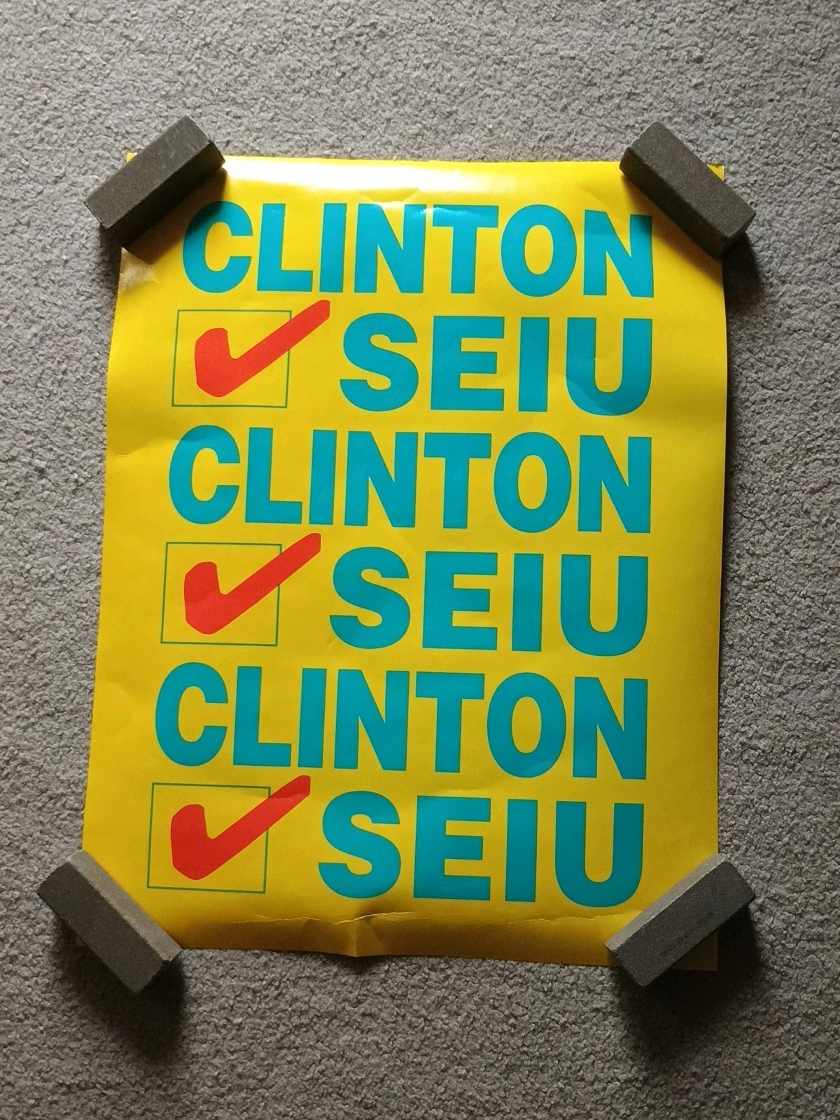 1992 Bill Clinton SEIU Union Presidential Campaign Poster Vote Service Industry