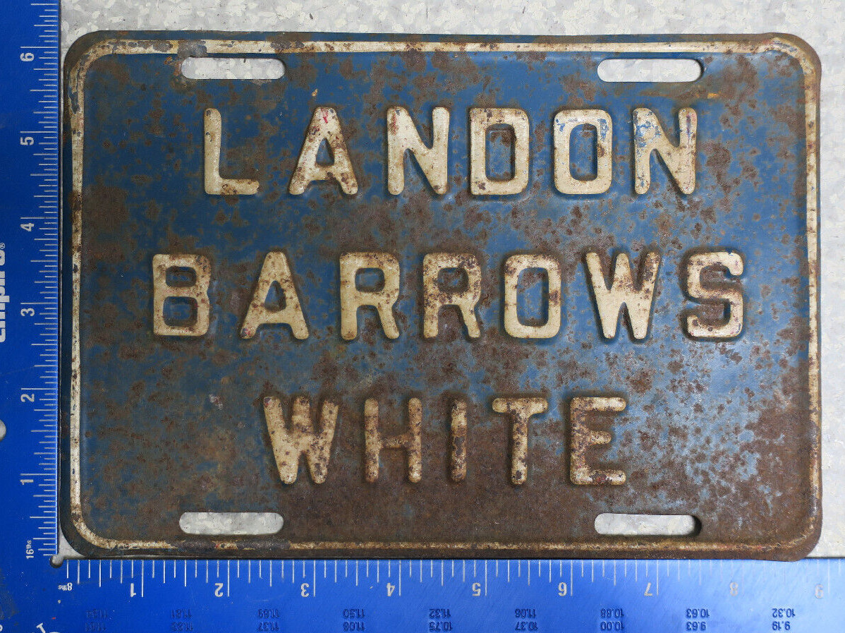 Landon Barrows White Political Booster Presidential License Plate Tag 1936