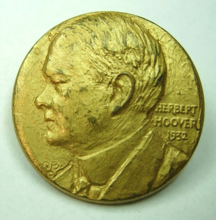 1928 Herbert Hoover Gilt Bronze Campaign Pin / Button – Medallic Art Co New York