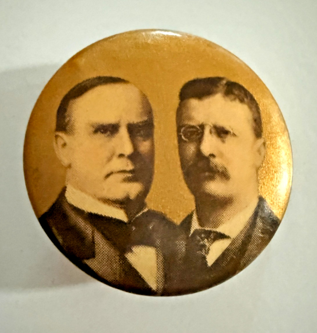1900 McKinley Roosevelt Gold Foil Jugate Campaign Button 1-3/16″